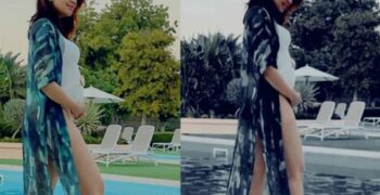 Pranitha Subhas flaunts baby bump in bikini