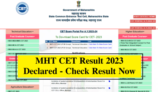 MHT CET Result 2023 declared: 50% for both PCM and PCB groups @cetcell.mahacet.org